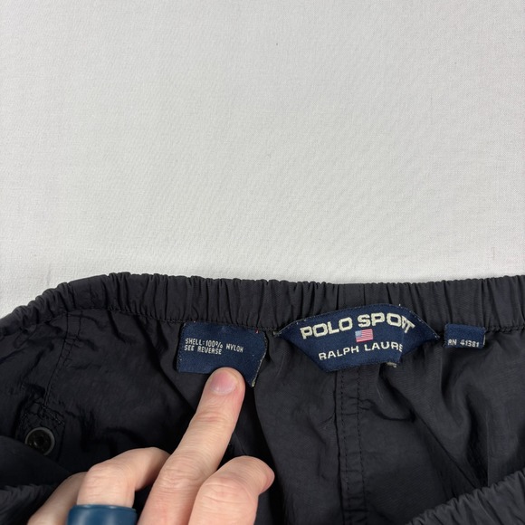 Vintage Polo Sport Ralph Lauren Track Pants Mens Medium Black Stretch Y2K - Picture 5 of 13